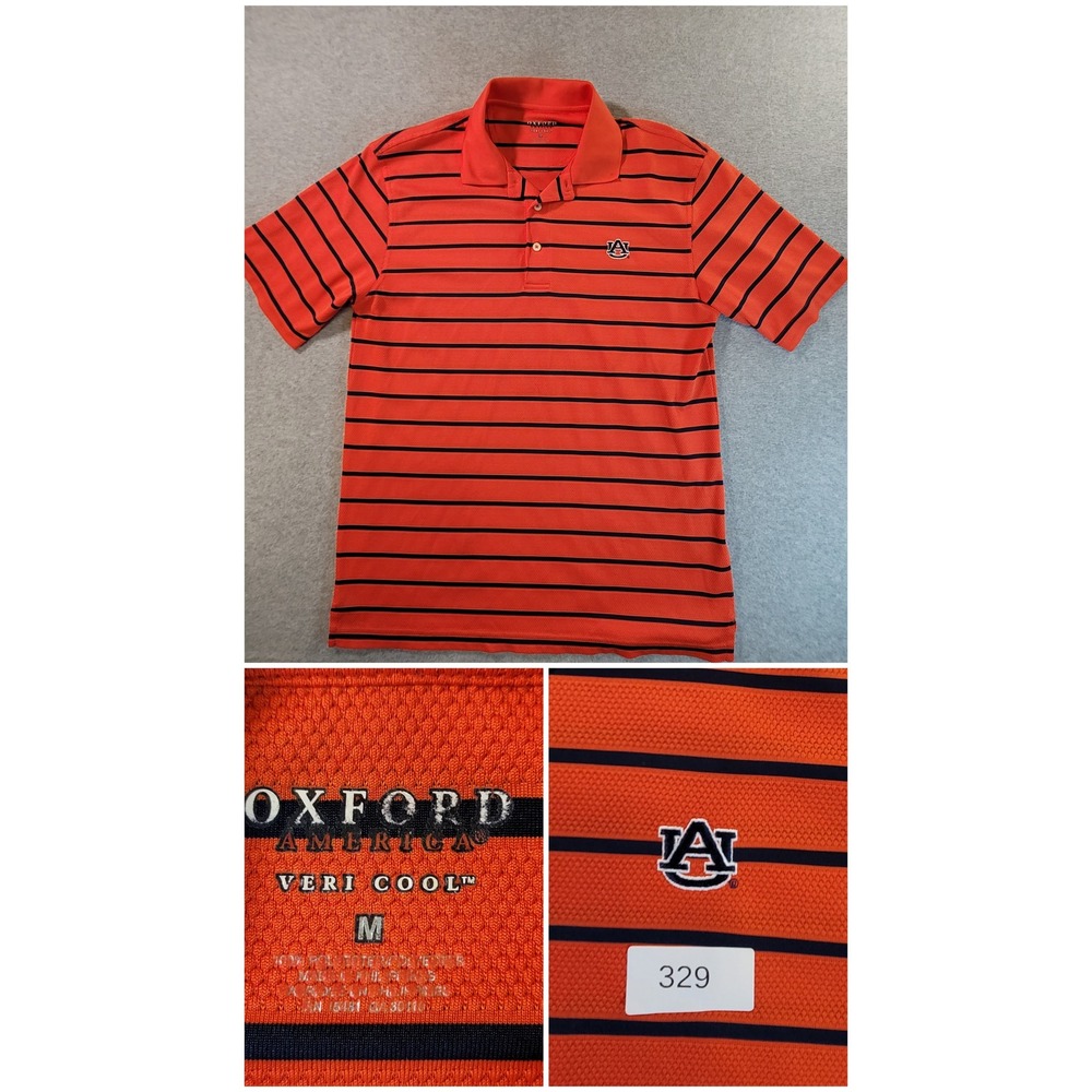 Oxford America Auburn Tigers Mens Orange Navy Striped Veri Cool Polo Shirt M
